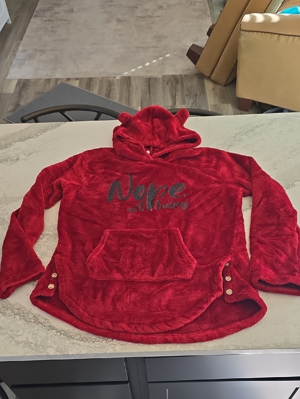 Cozy Red 'Nope Not Today' Plush Hoodie with Bear Ears
